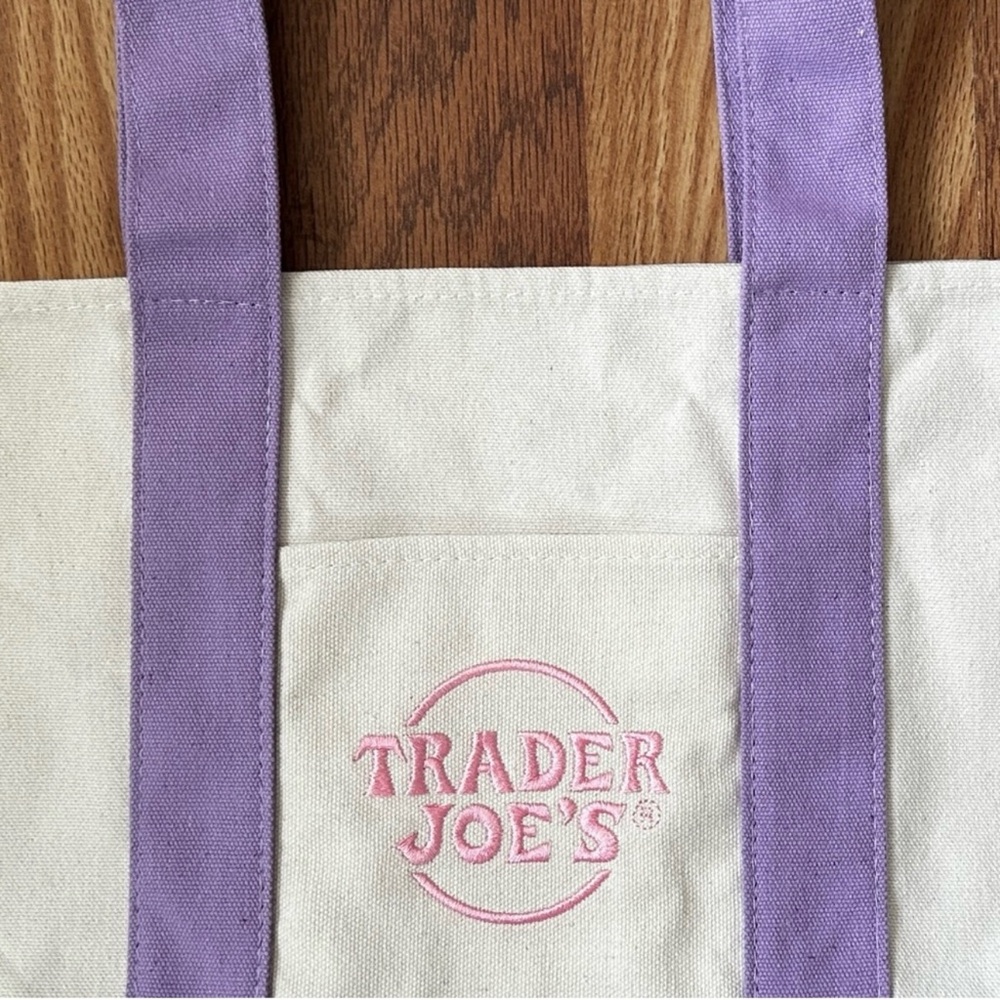 NWT Trader Joe’s mini pastel canvas tote bags pink lavender and white - Picture 5 of 8
